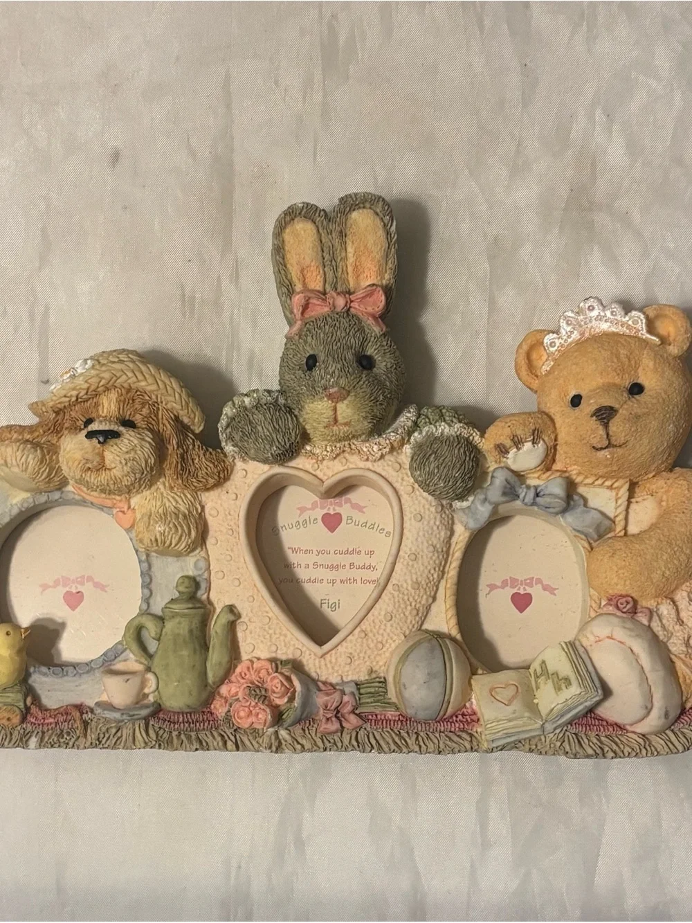 Plush Animal Multi-Opening Picture Frame Set in Cream and Pink